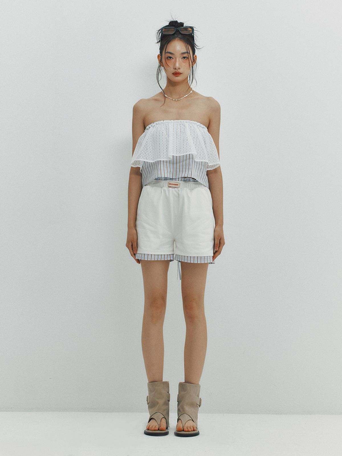 민더리(MEENDERI) STRIPE LAYERED SHORTS - SKY BLUE