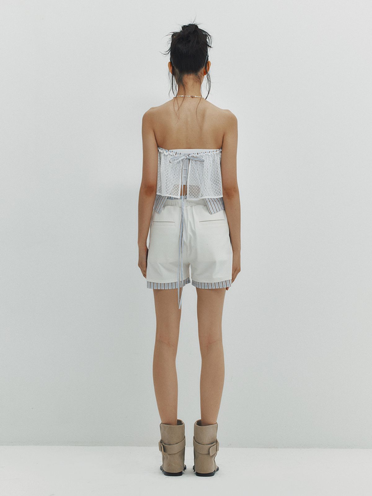 민더리(MEENDERI) STRIPE LAYERED SHORTS - SKY BLUE