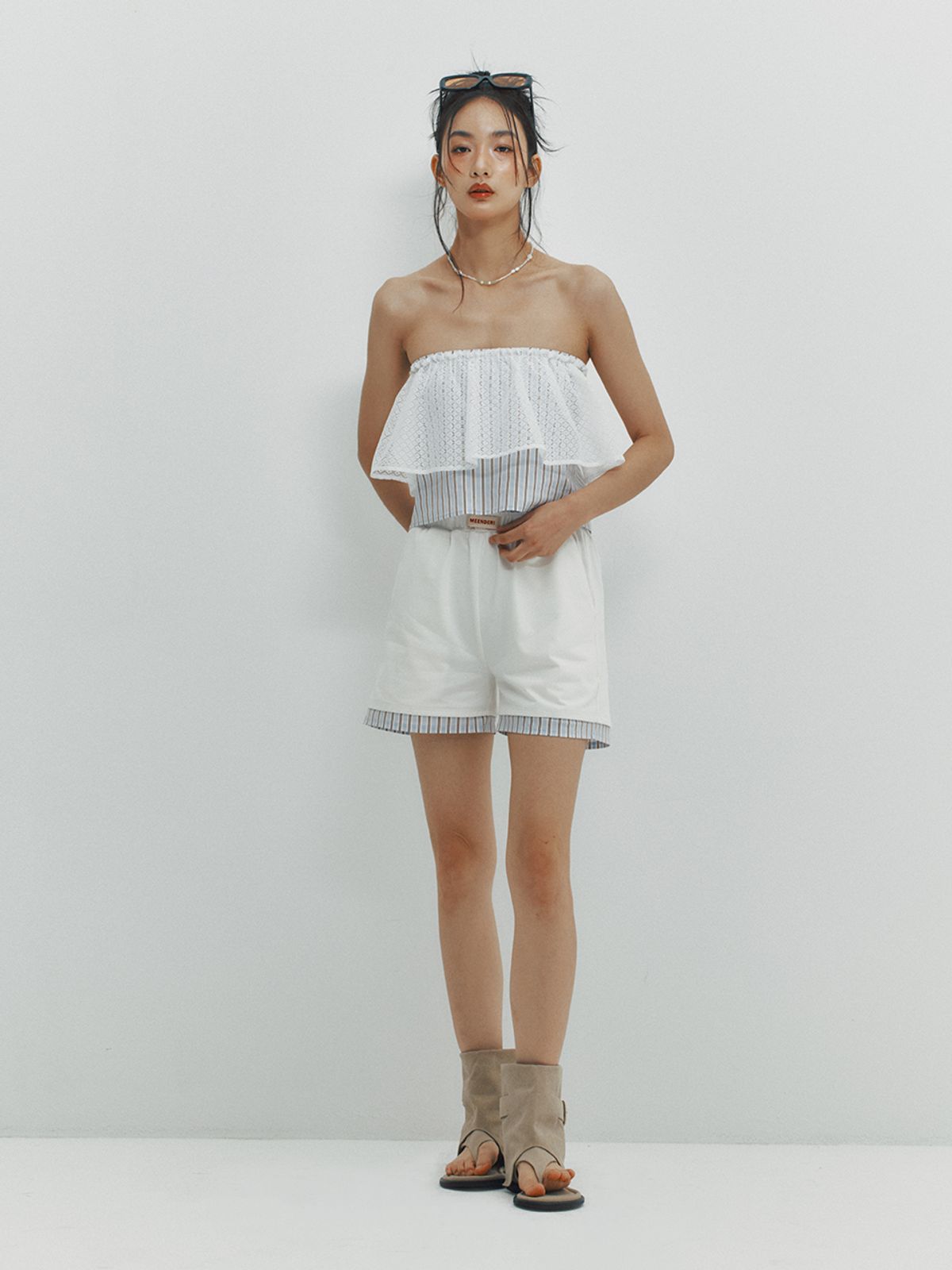 민더리(MEENDERI) STRIPE LAYERED SHORTS - SKY BLUE