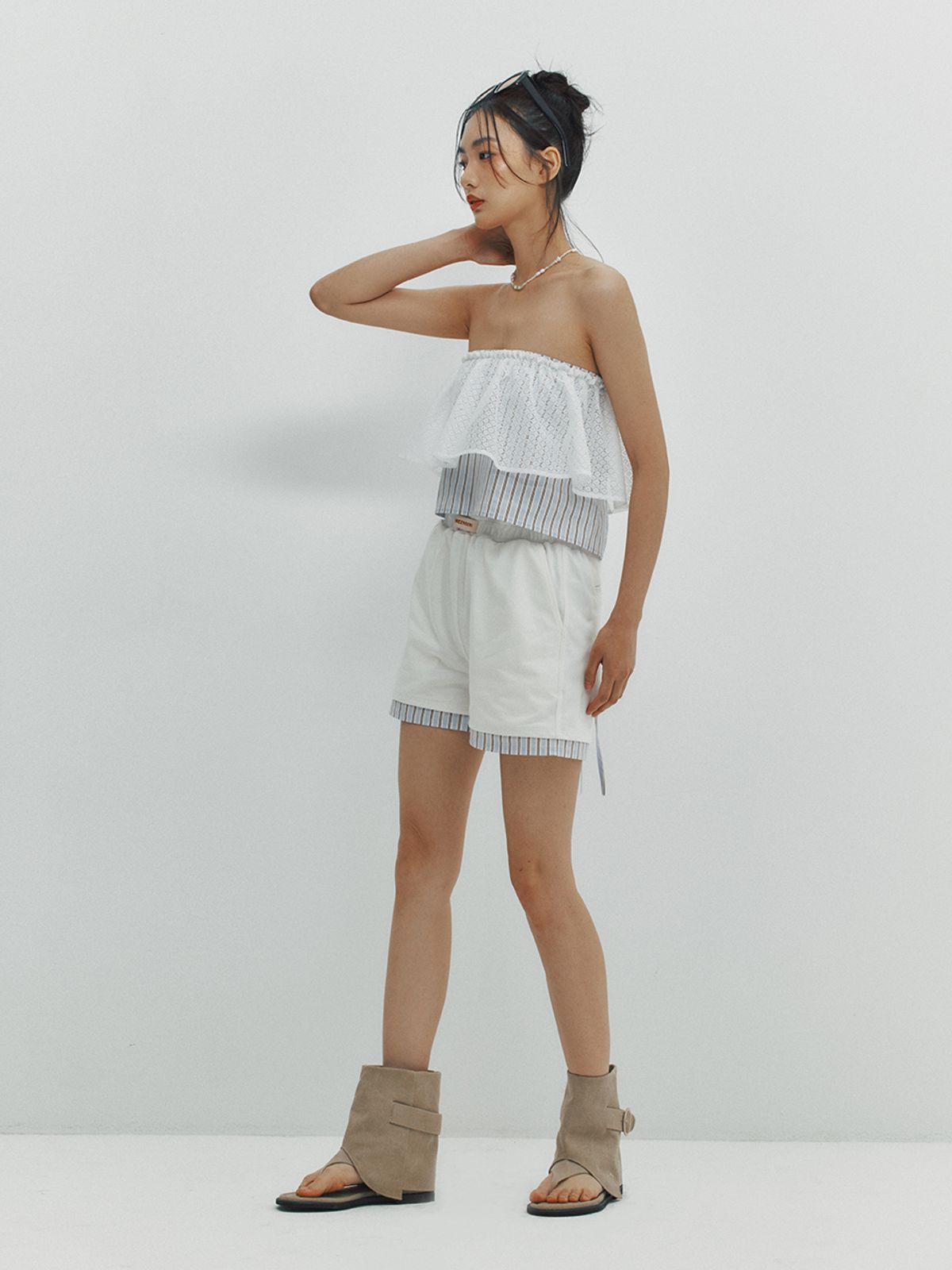 민더리(MEENDERI) STRIPE LAYERED SHORTS - SKY BLUE