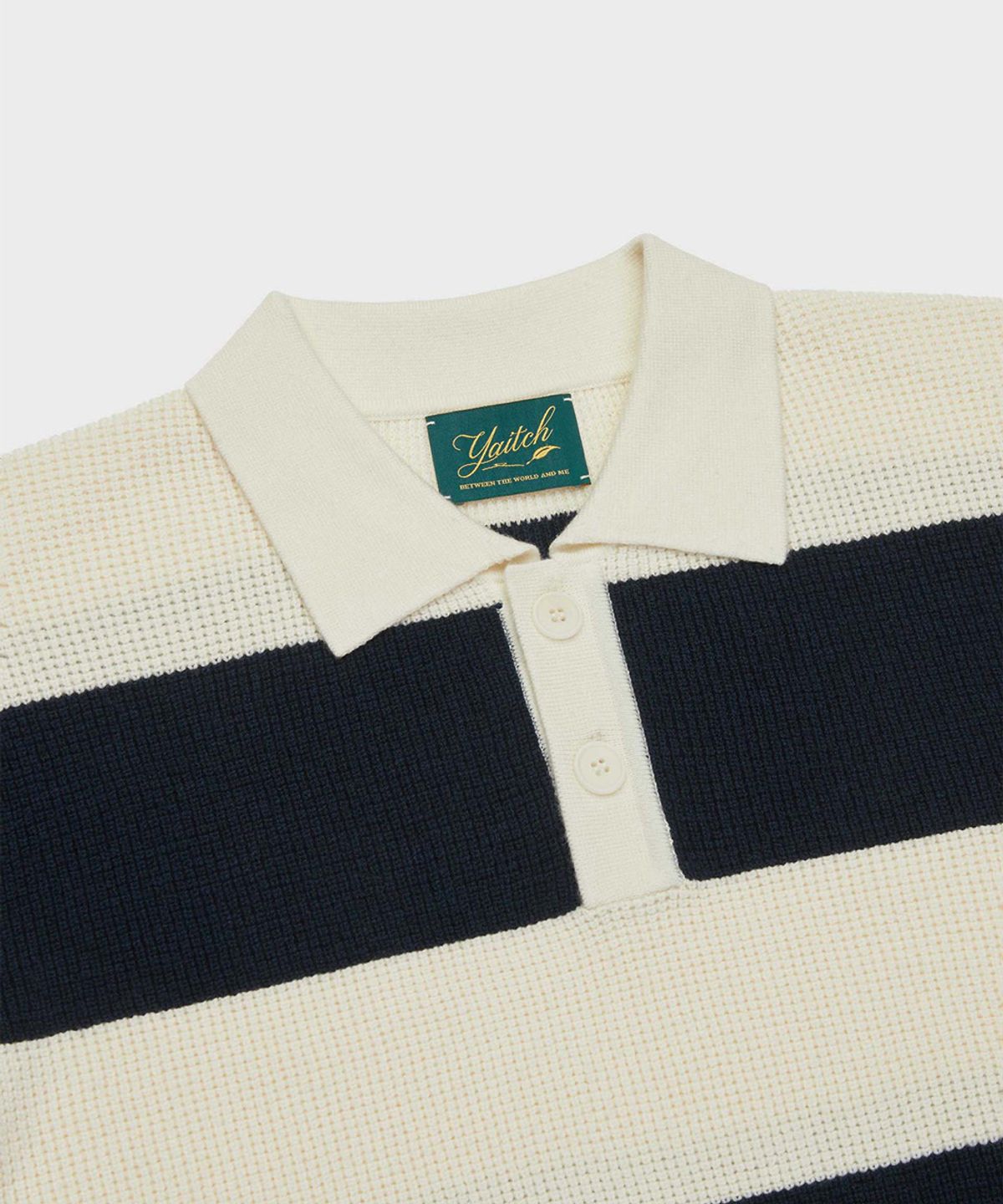 야이치(YAITCH) Striped Merino Wool Waffle Rugby - Golden Blue