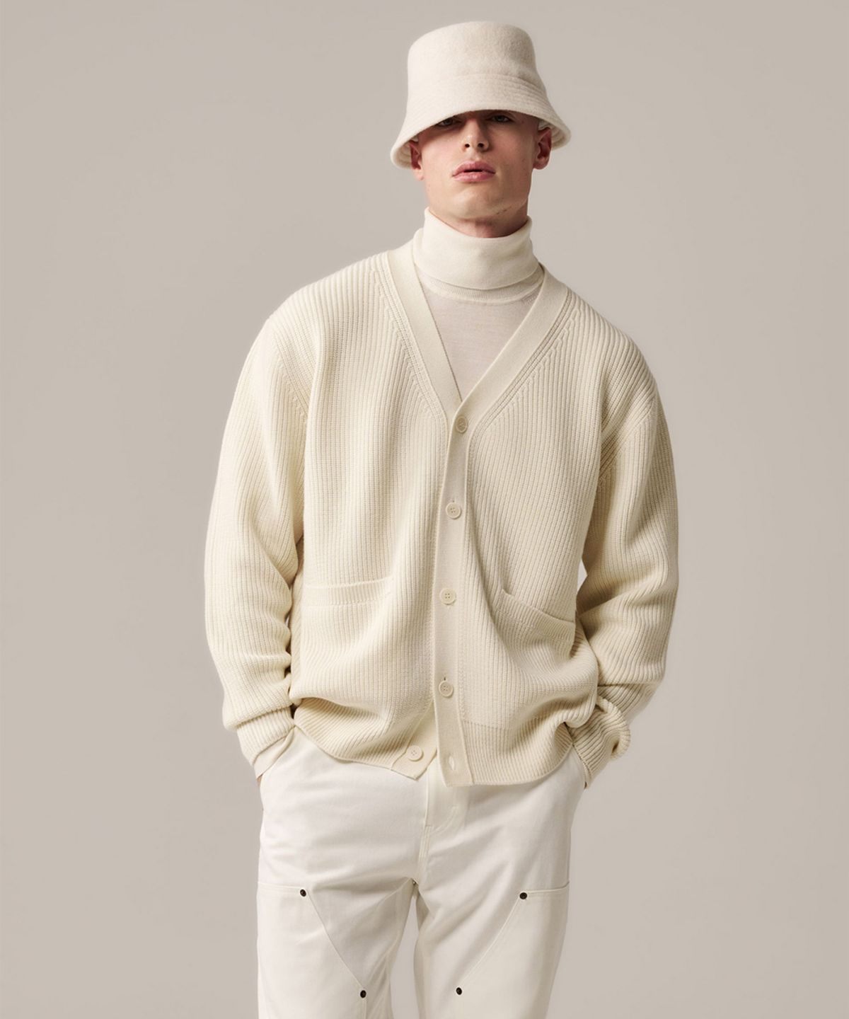 야이치(YAITCH) Shaker Stitch Merino Wool Cardigan - Off White