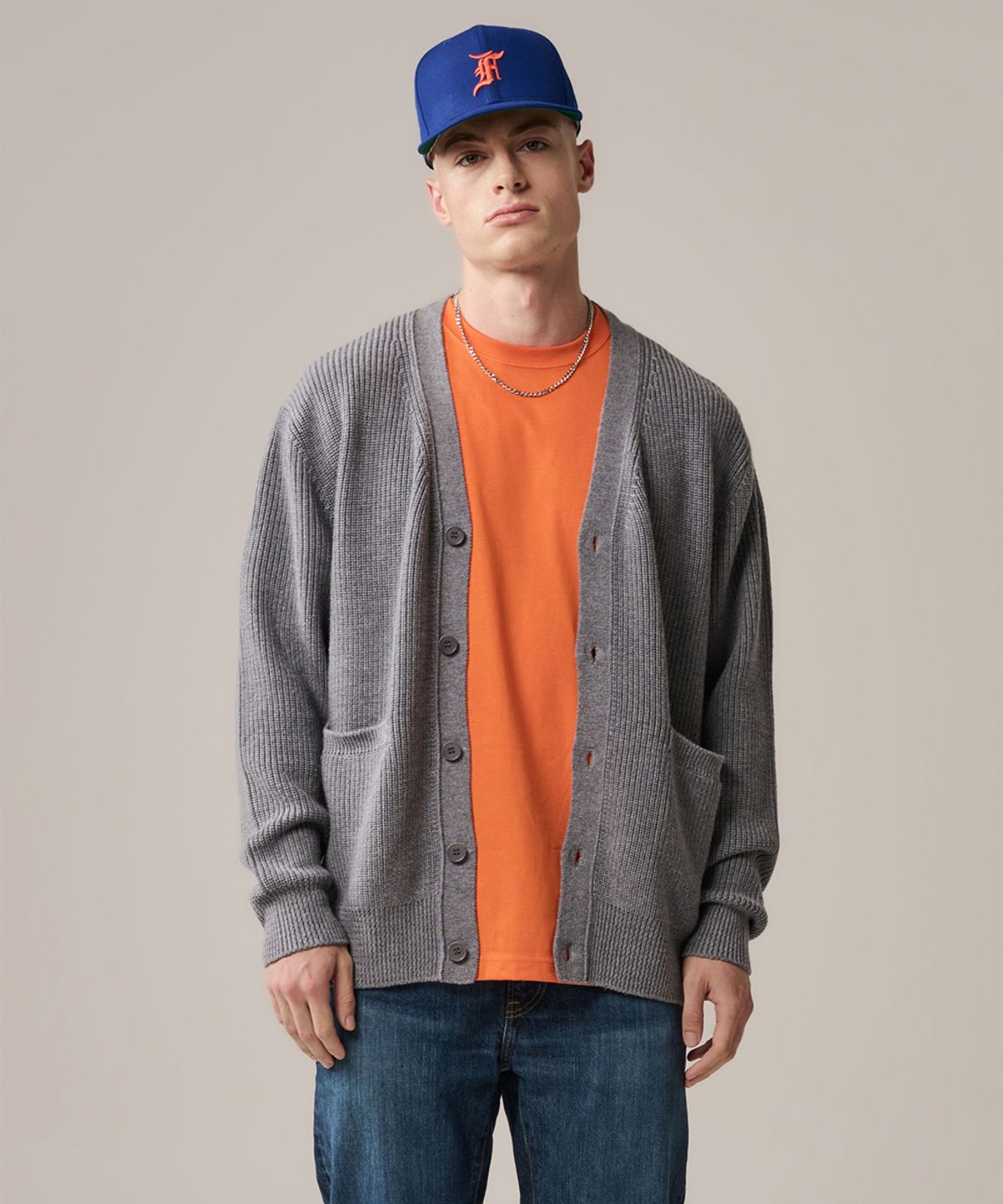 야이치(YAITCH) Shaker Stitch Merino Wool Cardigan - Melange Grey