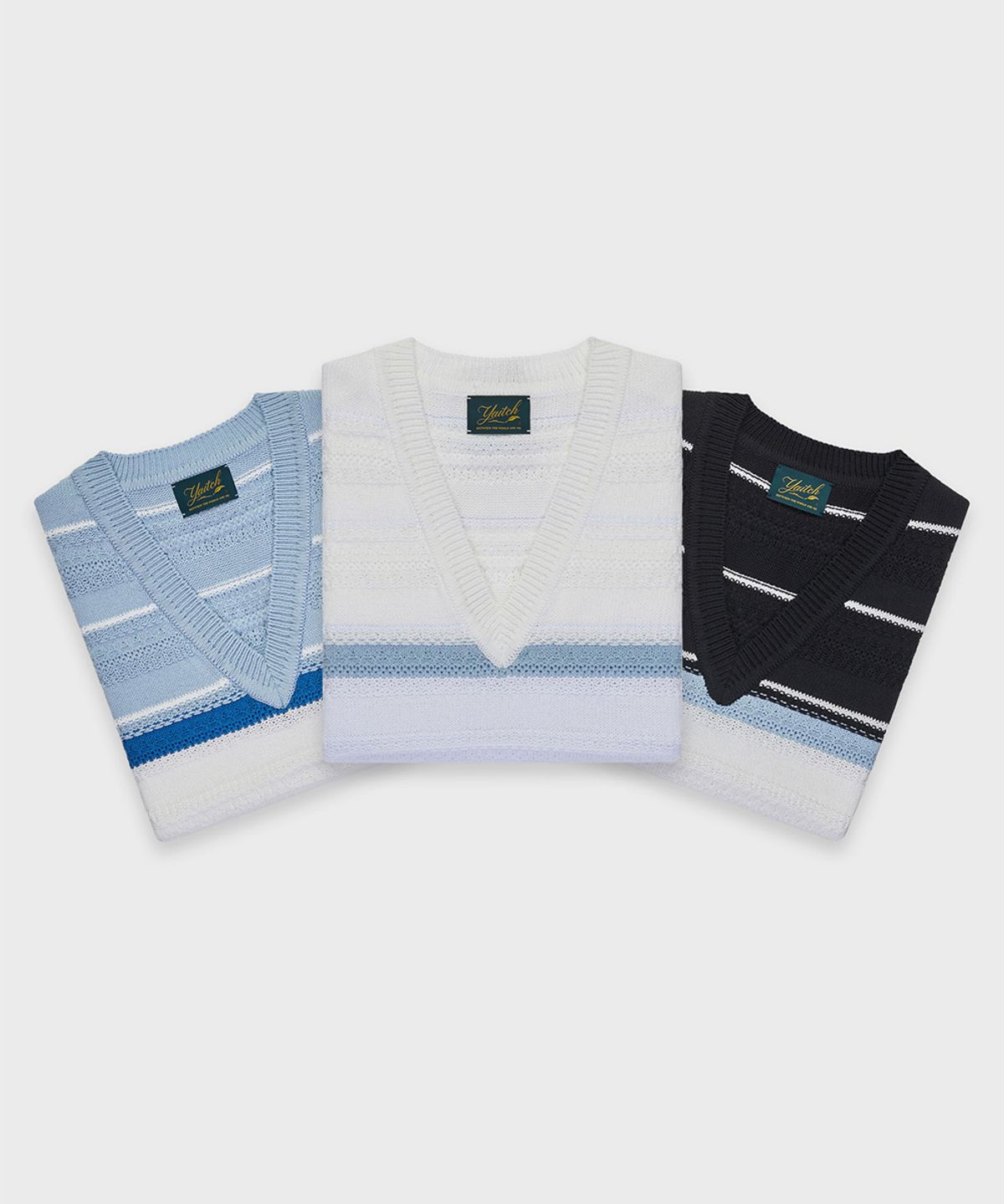 야이치(YAITCH) Striped Jacquard Knit Vest - Baby Blue