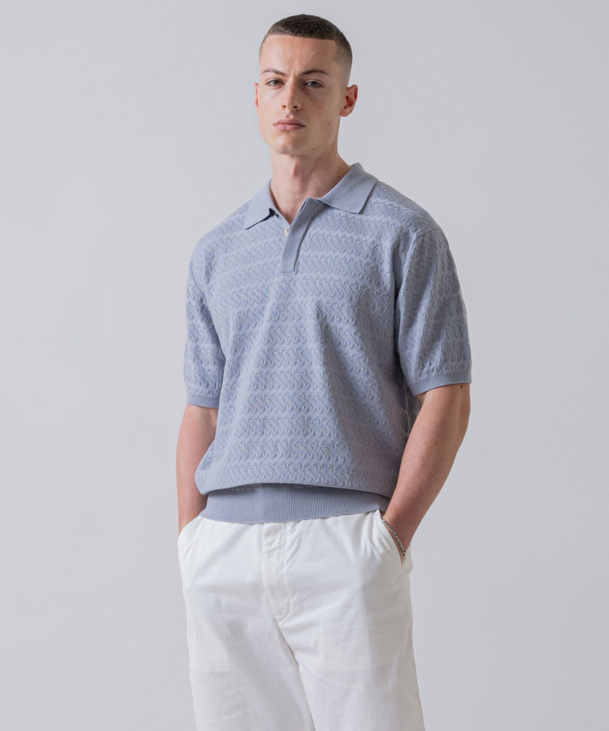 야이치(YAITCH) Jacquard Knit Polo - Glacier Grey