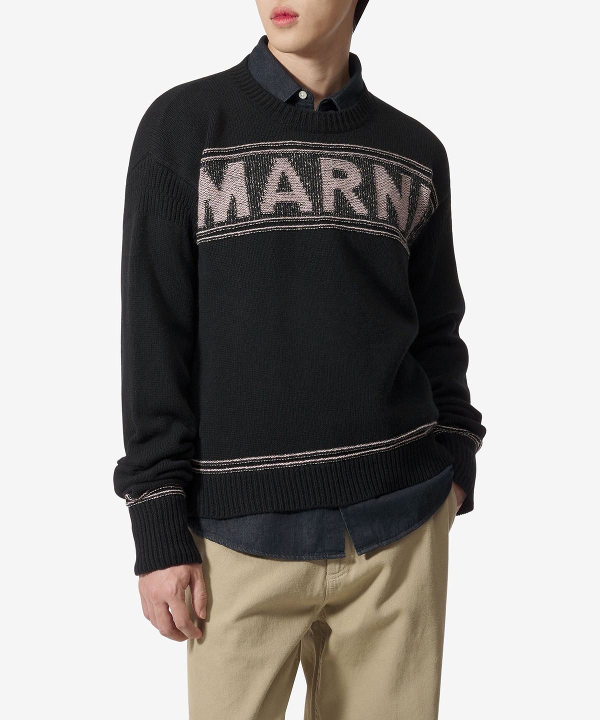 마르니(MARNI) 인타르시아 로고 코튼 니트 - 블랙 / GCMG0293Q1UFH94700N99