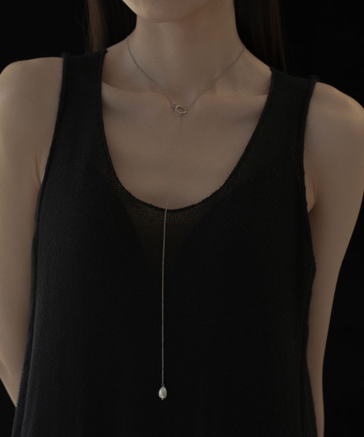 노비스도쿄(NOVICE TOKYO) 바로크 진주 목걸이 Baroque Pearl Lariat Necklace[Stainless]