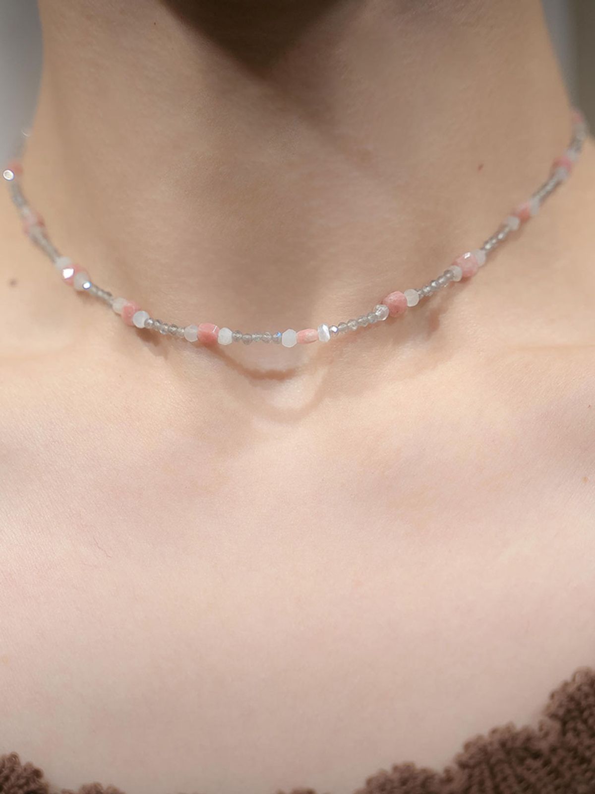 하랑(HARANG) HR 39N_Pink Moonstone Labradorite Beads Necklace