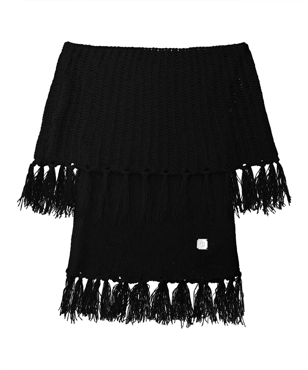 트리밍버드(TREEMINGBIRD) Tassel Open Shoulder Knit [ Black ]