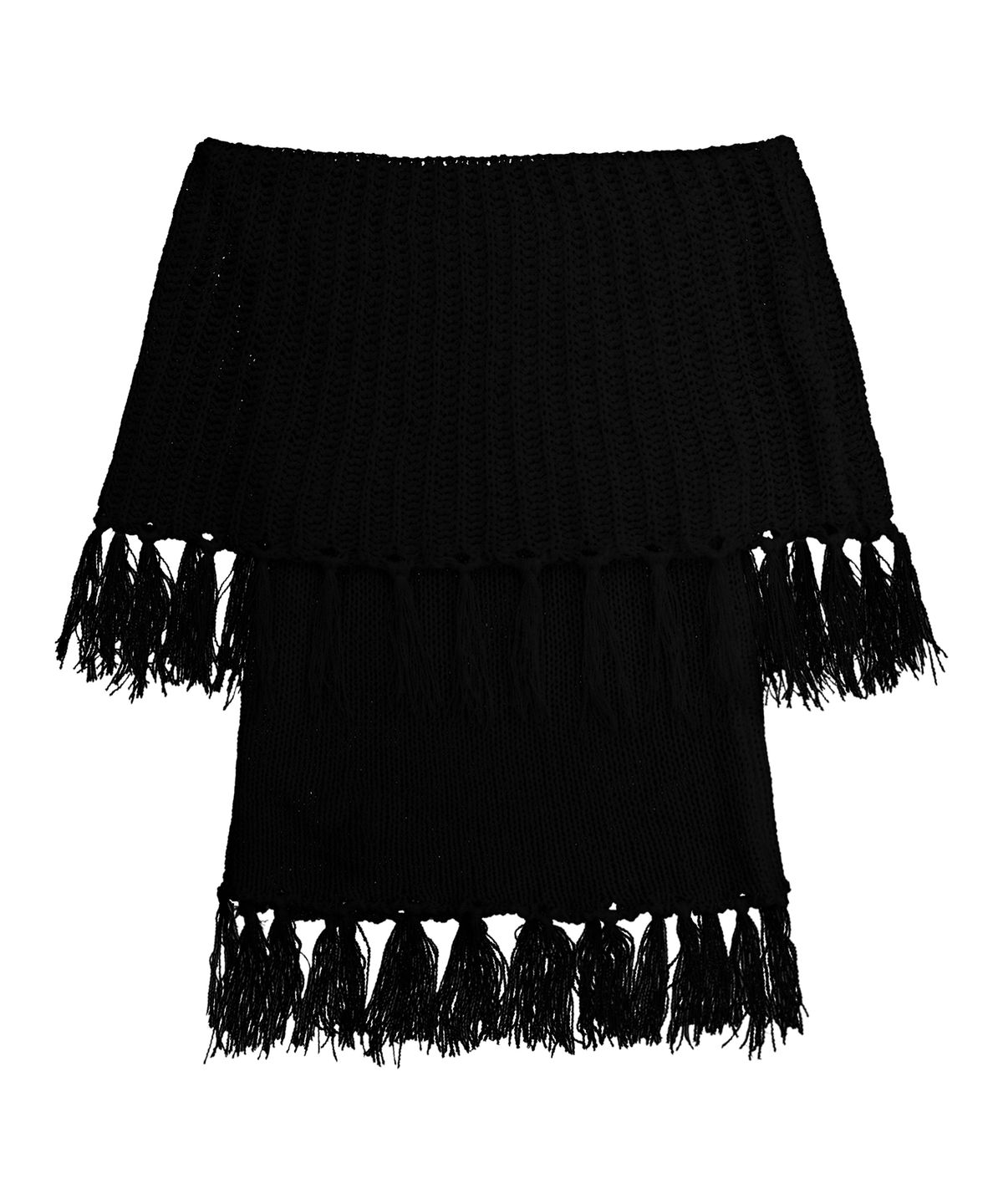 트리밍버드(TREEMINGBIRD) Tassel Open Shoulder Knit [ Black ]