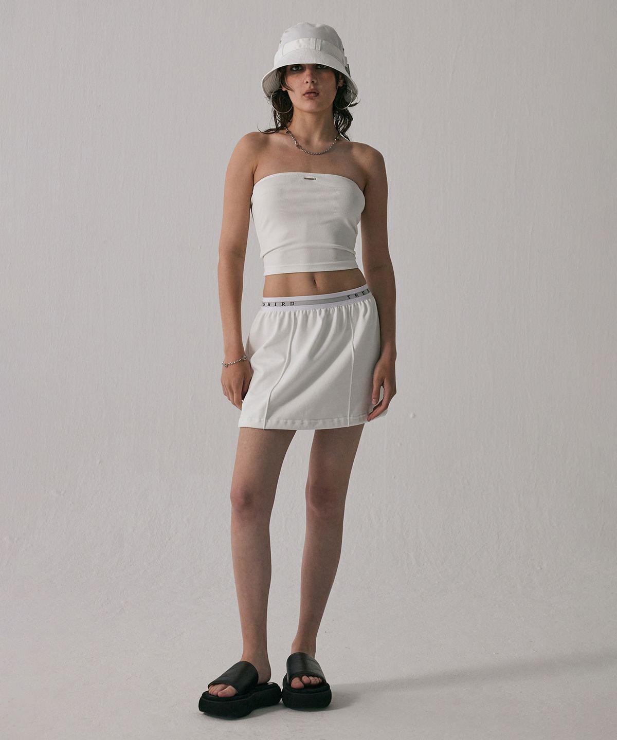 트리밍버드(TREEMINGBIRD) Banding Sweat Set-Up Tank Top [ White ]