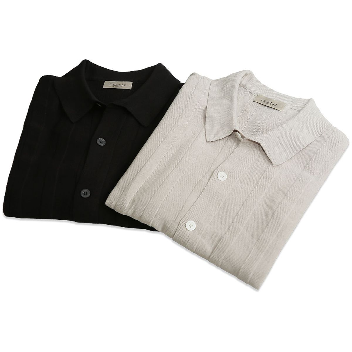 솔티(SORTIE) Ribbed Collar Knit Shirts (Black)