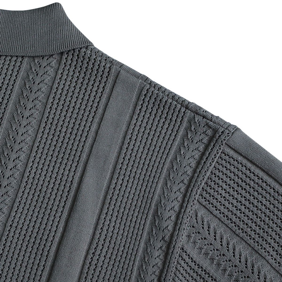 솔티(SORTIE) Mesh Mixed Crochet Polo Knit (Charcoal)