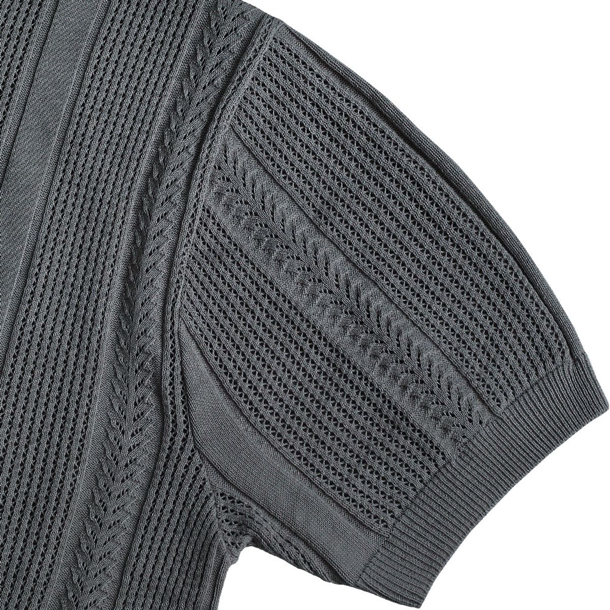 솔티(SORTIE) Mesh Mixed Crochet Polo Knit (Charcoal)