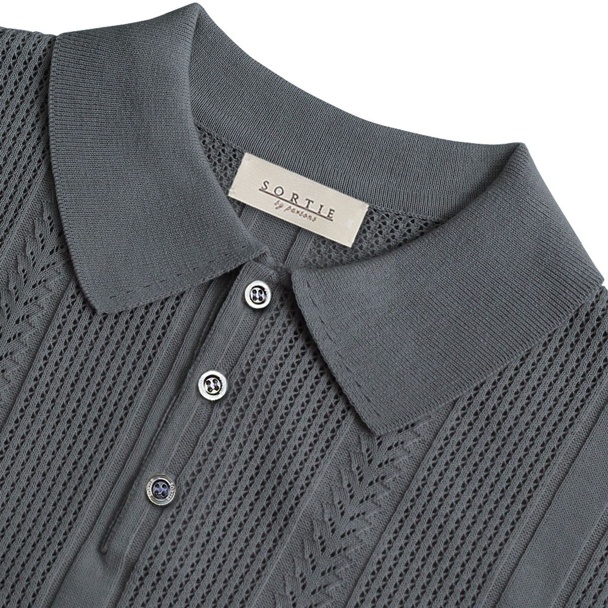 솔티(SORTIE) Mesh Mixed Crochet Polo Knit (Charcoal)