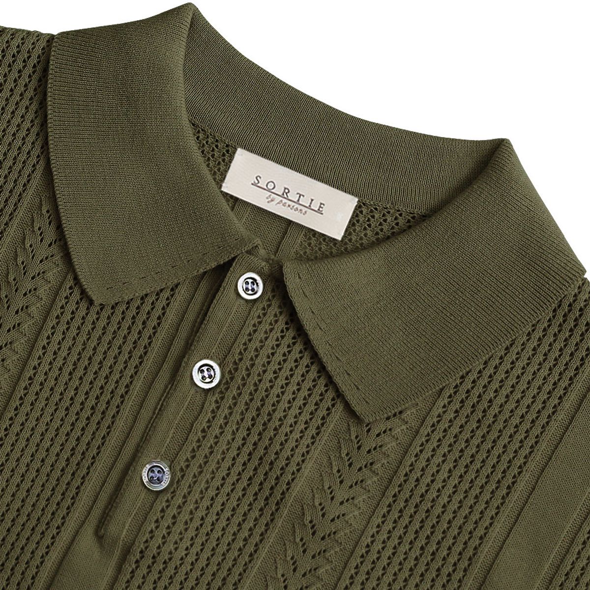 솔티(SORTIE) Mesh Mixed Crochet Polo Knit (Khaki)
