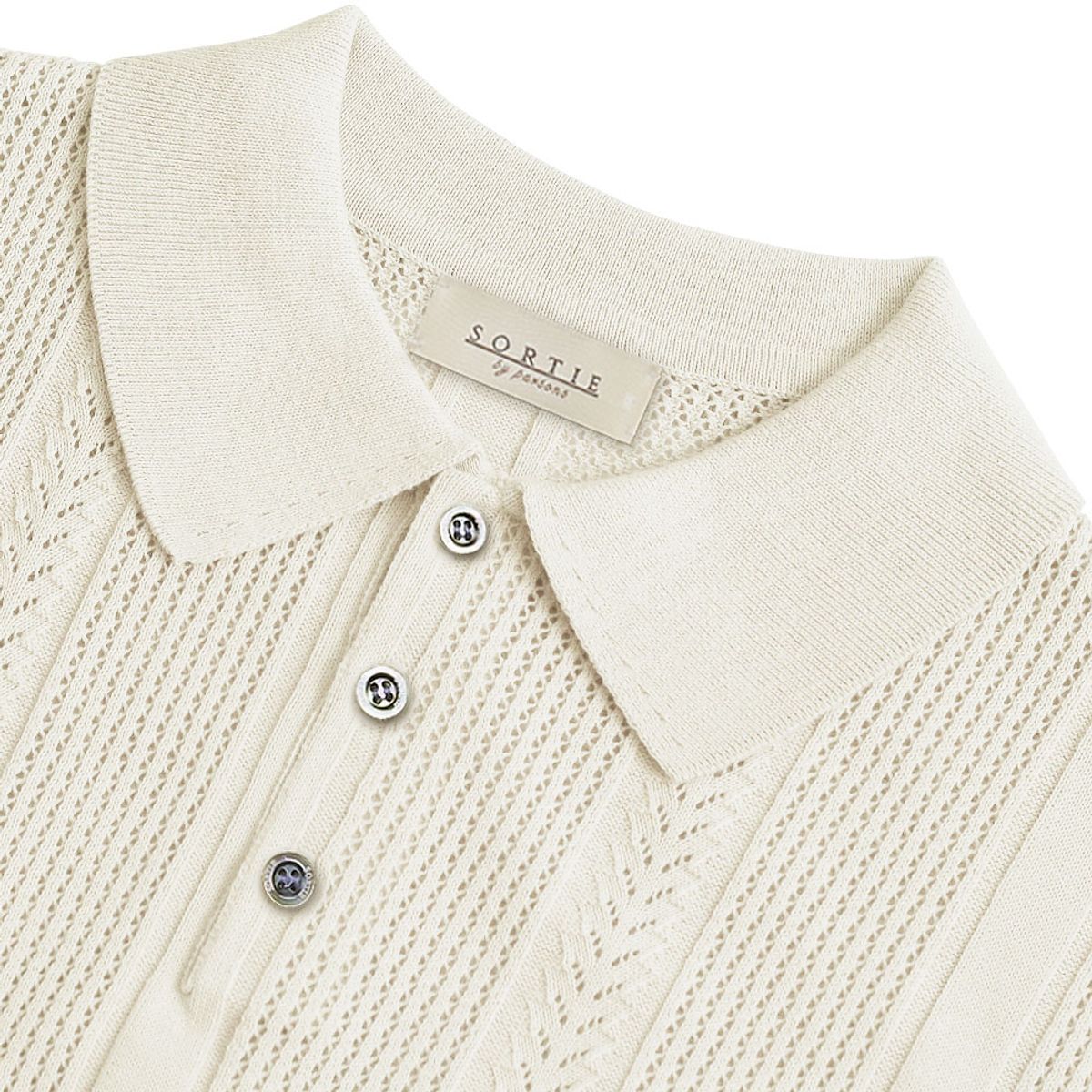 솔티(SORTIE) Mesh Mixed Crochet Polo Knit (Ivory)