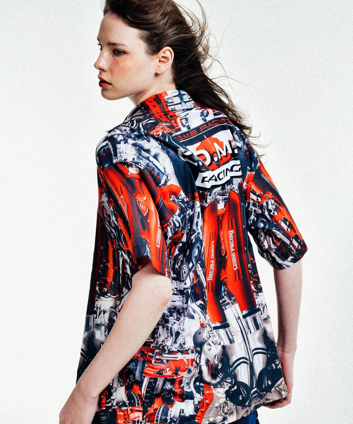 씨오엠이(COME) [UNISEX] Automobile Parts Camp-Collar Printed Shirt (Red)