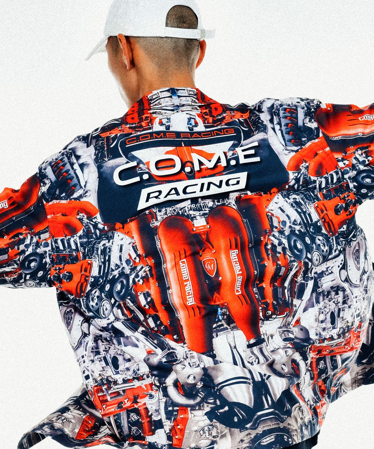 씨오엠이(COME) [UNISEX] Automobile Parts Camp-Collar Printed Shirt (Red)