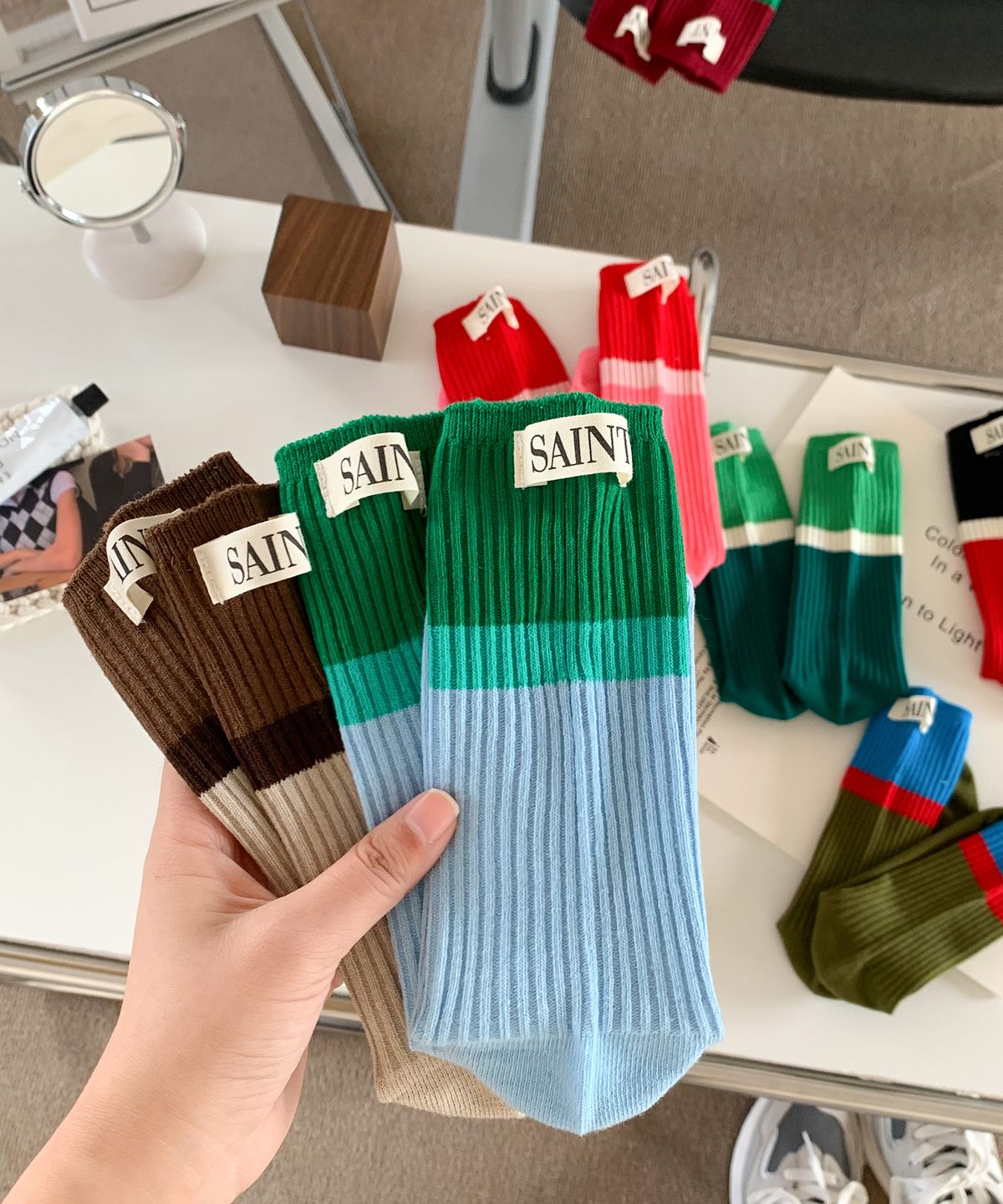 엔젤삭스(ANGEL SOCKS) [2개세트]1310쓰리톤탭면양말 여성 여자 컬러 패션 양말