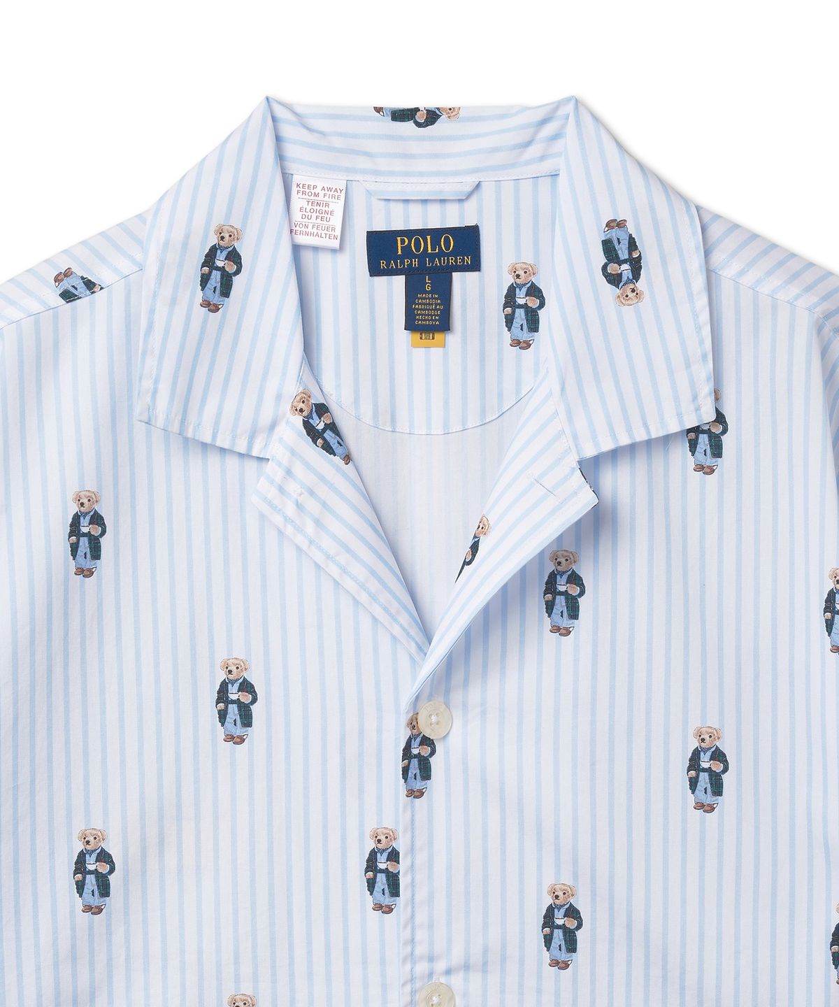 폴로 랄프 로렌(POLO RALPH LAUREN) 폴로 베어 스트라이프 코튼 파자마 세트 - 블루
