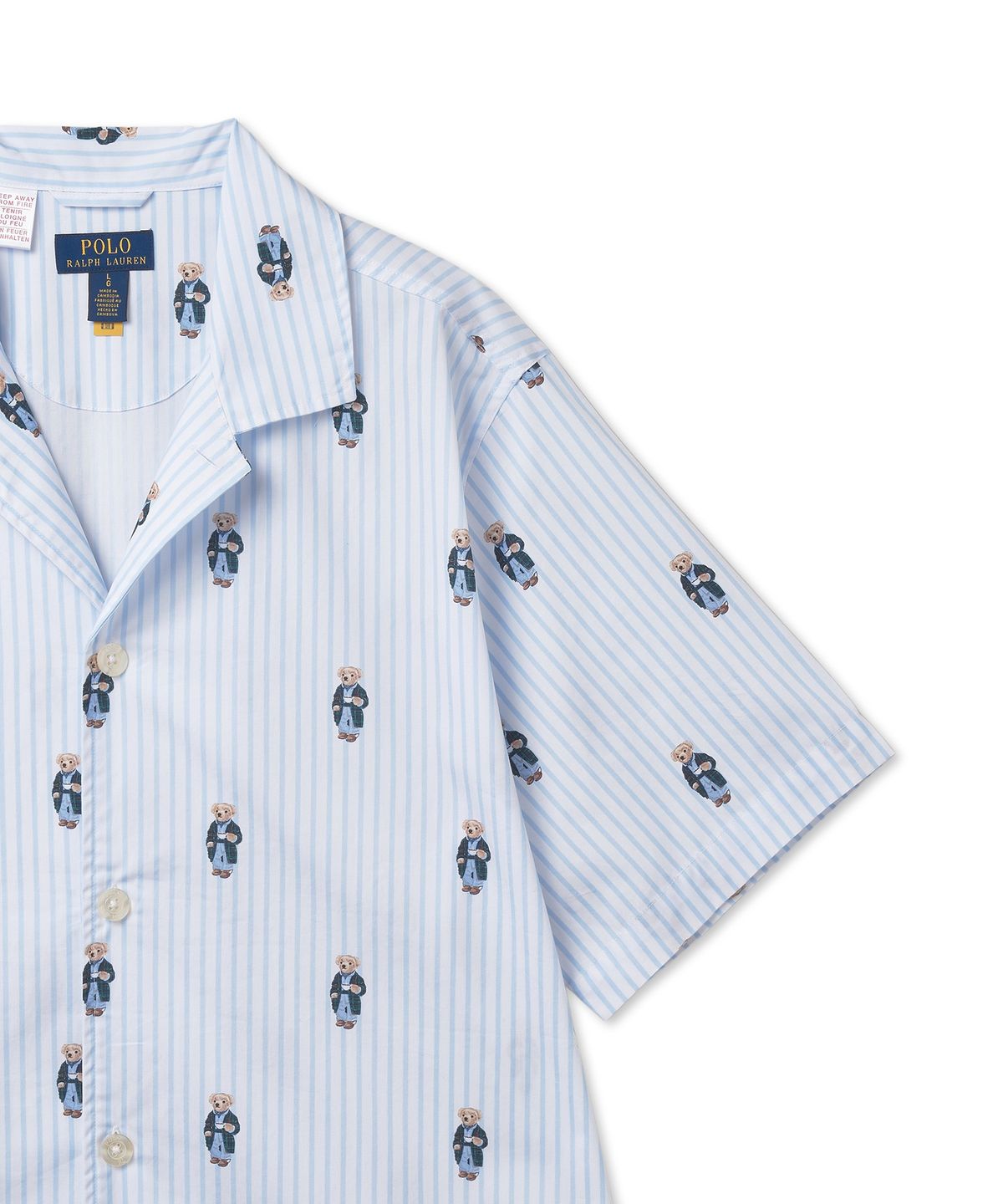 폴로 랄프 로렌(POLO RALPH LAUREN) 폴로 베어 스트라이프 코튼 파자마 세트 - 블루