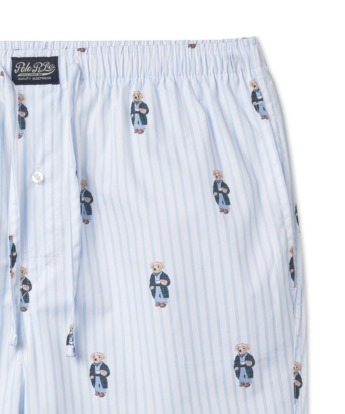 폴로 랄프 로렌(POLO RALPH LAUREN) 폴로 베어 스트라이프 코튼 파자마 세트 - 블루