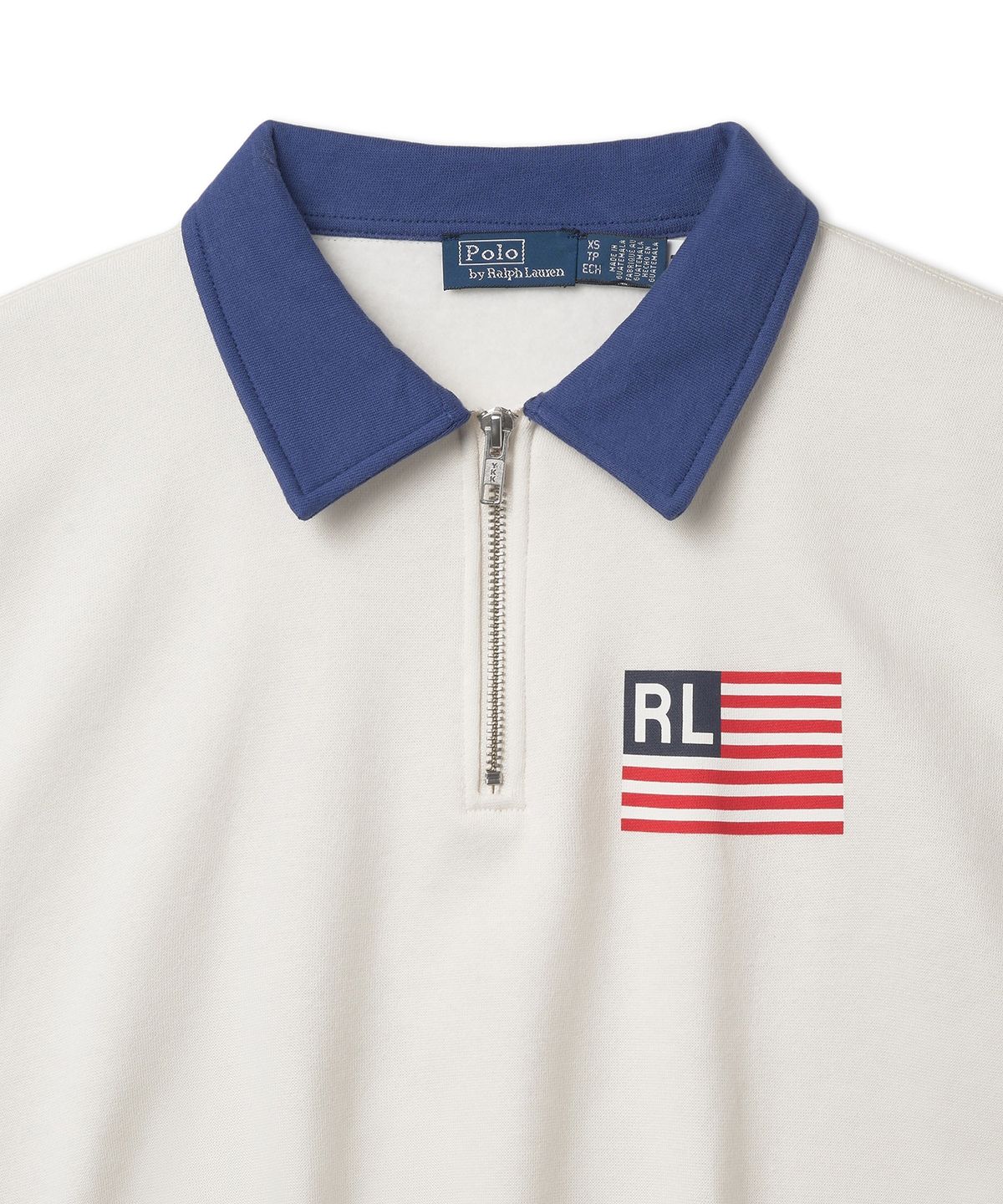 폴로 랄프 로렌(POLO RALPH LAUREN) W 로고 플래그 플리스 하프 지퍼 풀오버 - 덱워시 화이트