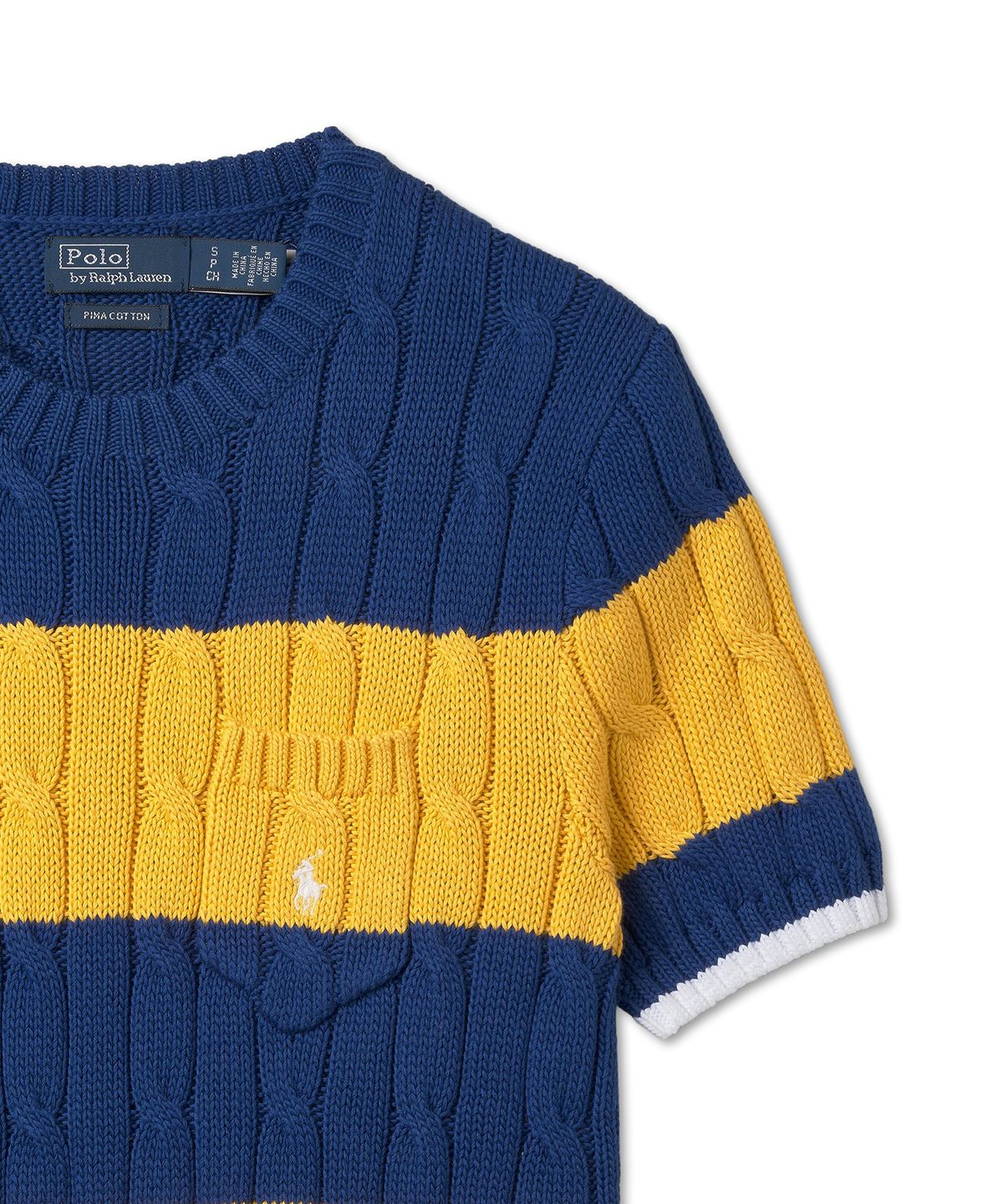 폴로 랄프 로렌(POLO RALPH LAUREN) W 스트라이프 케이블 니트 코튼 스웨터 - 블루 요트/화이트