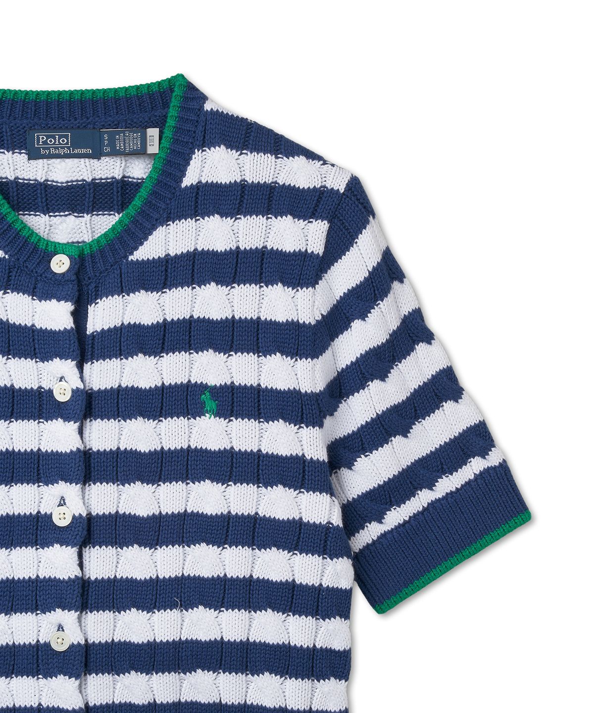 폴로 랄프 로렌(POLO RALPH LAUREN) W 스트라이프 케이블 니트 숏 슬리브 코튼 스웨터 - 블루 요트/화이트