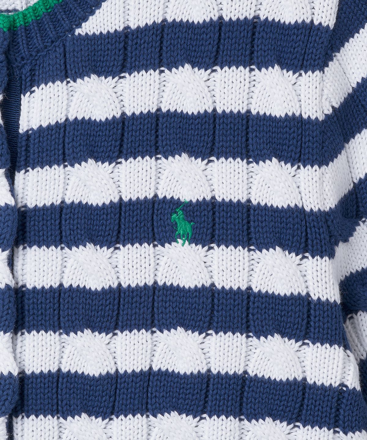 폴로 랄프 로렌(POLO RALPH LAUREN) W 스트라이프 케이블 니트 숏 슬리브 코튼 스웨터 - 블루 요트/화이트