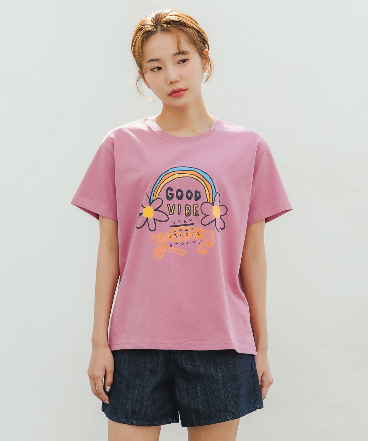앨빈클로(ALVINCLO) [CP] GOOD VIBE FLOWER 오버핏 반팔티 AST4584 (4 COLOR)