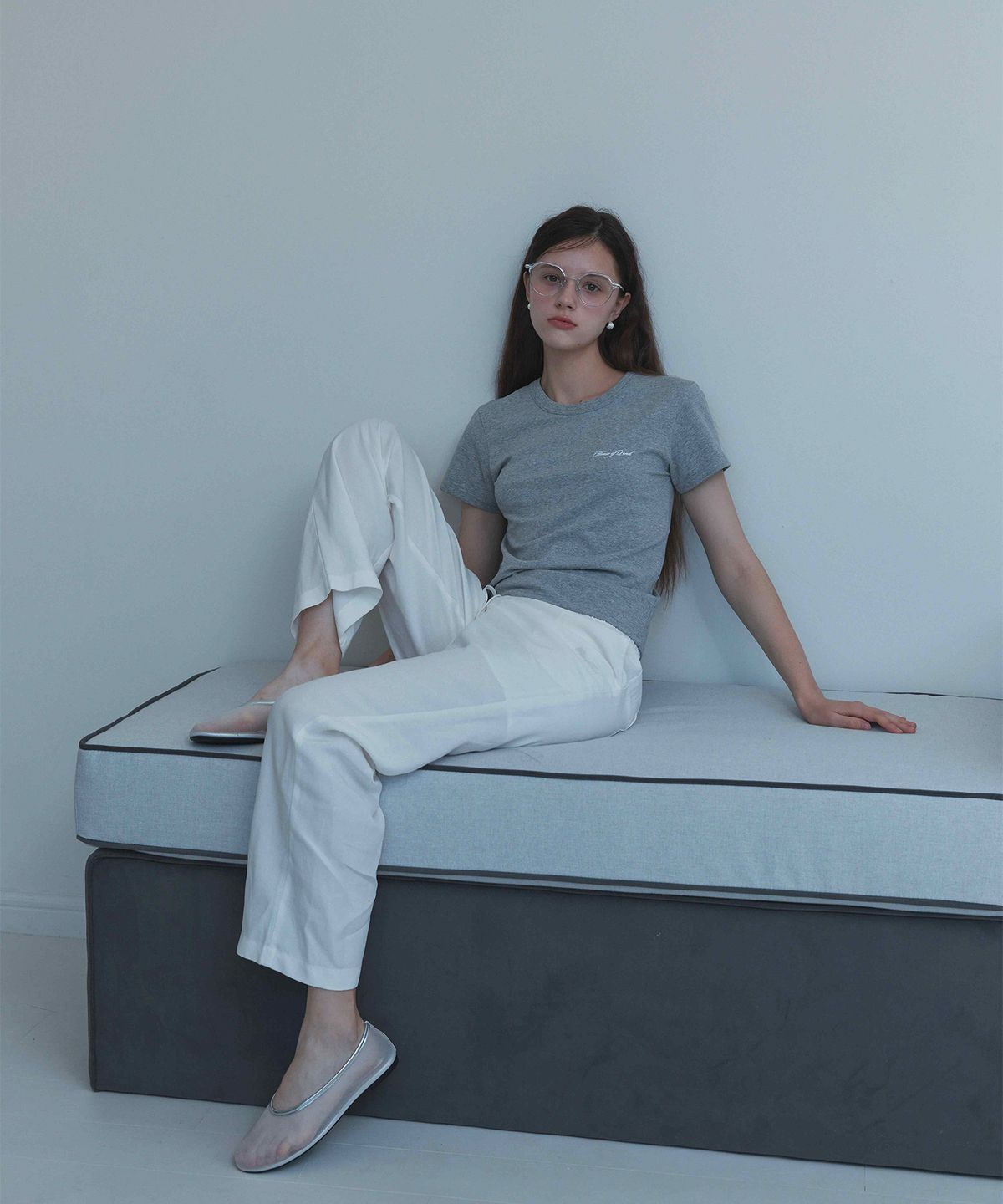 하우스 오브 폰드(HOUSE OF POND) Round neck narrow t shirt (Grey)