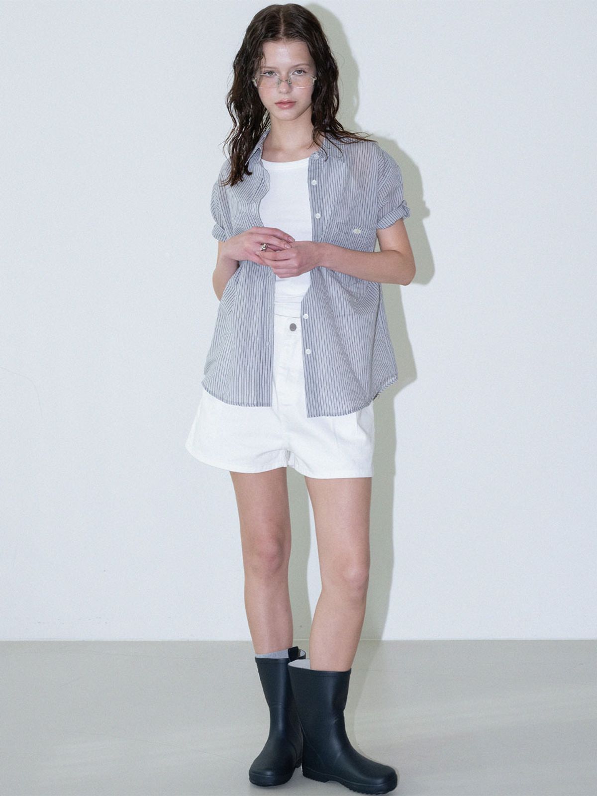 하우스 오브 폰드(HOUSE OF POND) Toscana stripe half-sleeve shirt (Grey)