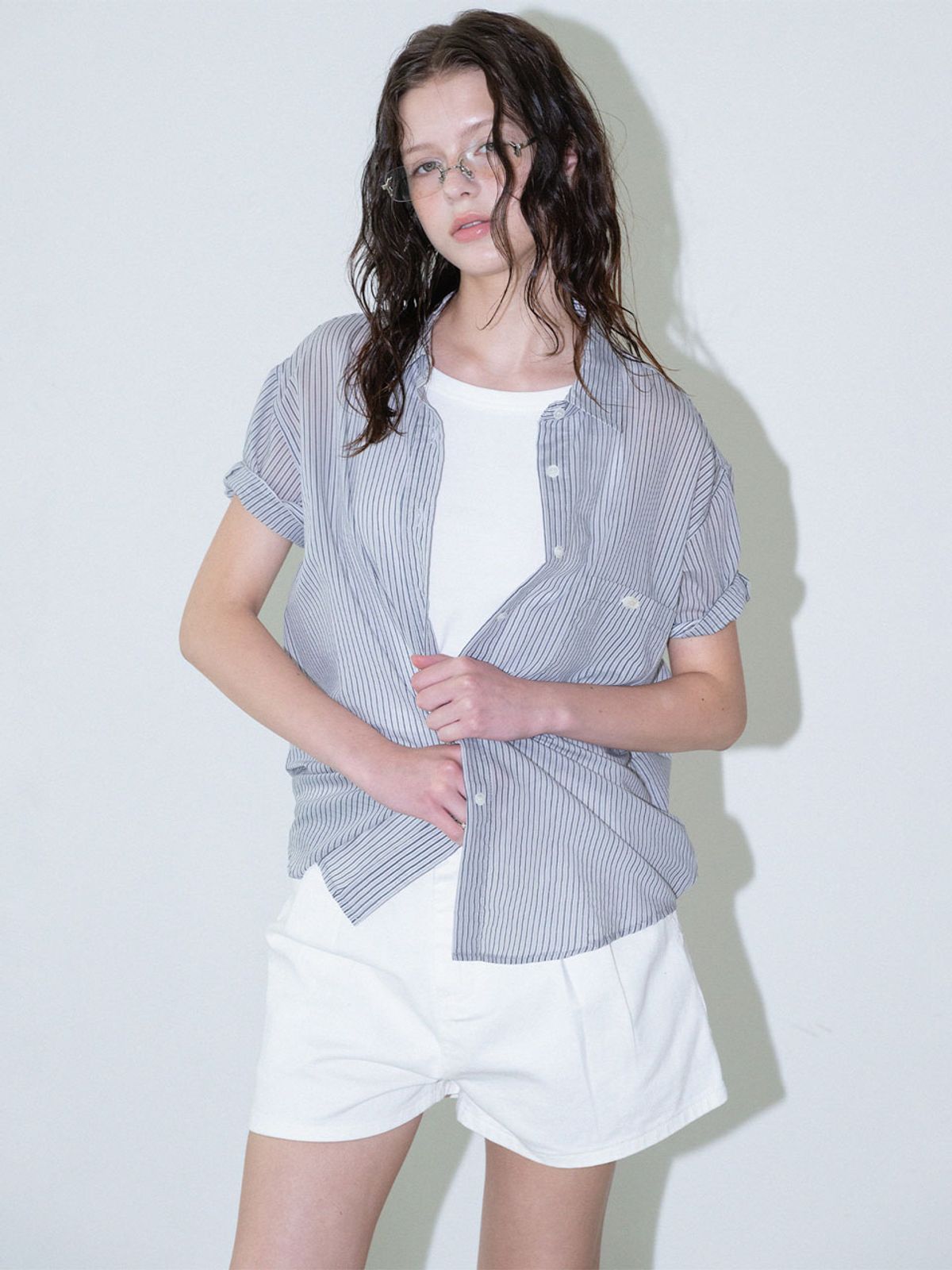 하우스 오브 폰드(HOUSE OF POND) Toscana stripe half-sleeve shirt (Grey)