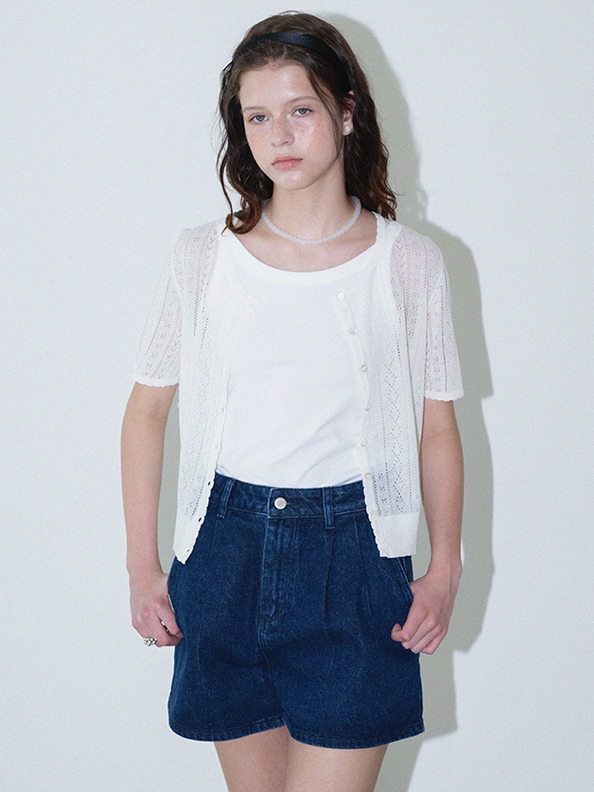 하우스 오브 폰드(HOUSE OF POND) Crochet petite cardigan (Ivory,Navy)