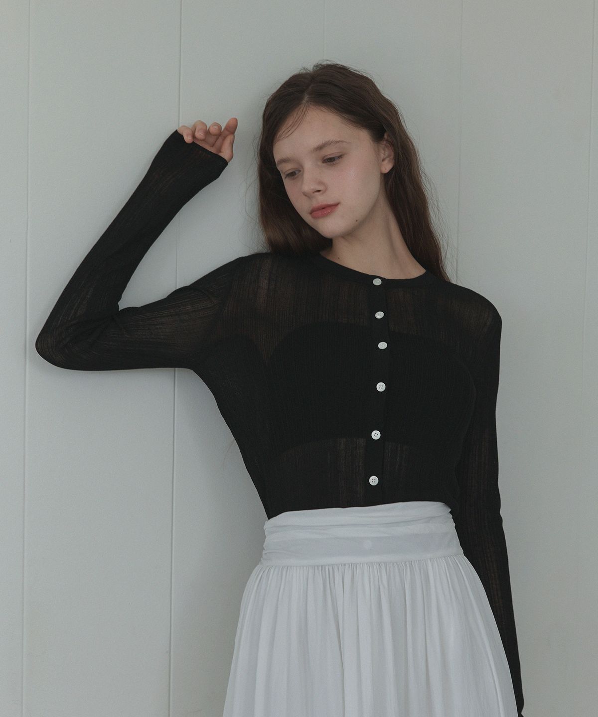 하우스 오브 폰드(HOUSE OF POND) Shade rib cardigan (Black)