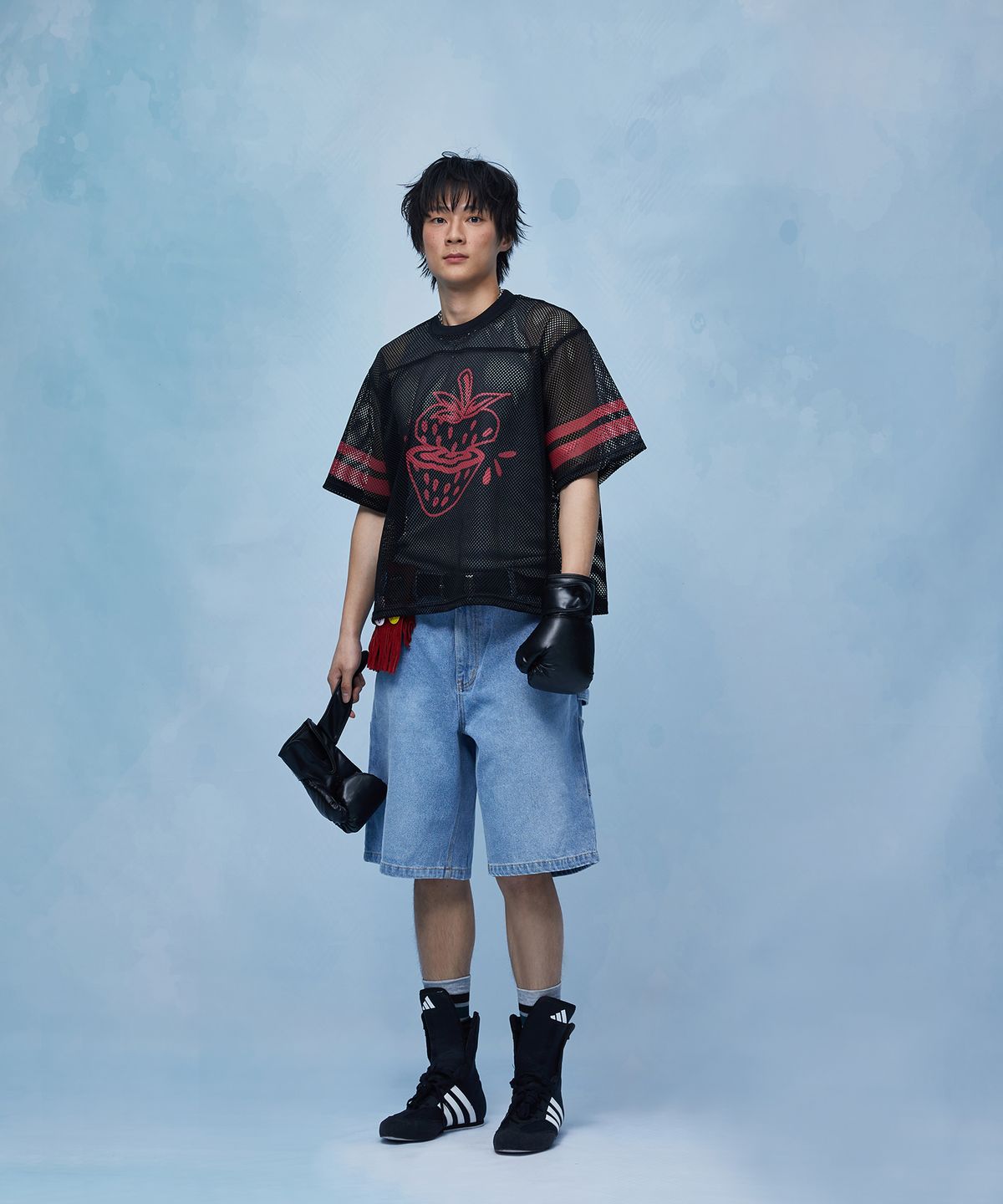 선데이후르츠마켓(SUNDAY FRUIT MARKET) STRAWBERRY MESH TEE BLACK