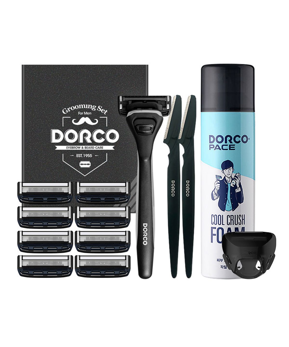 도루코(DORCO) 페이스5 스타일 그루밍 세트 1호 (면도기+ 면도날 총9입+케이스+쉐이빙폼+눈썹면도기)