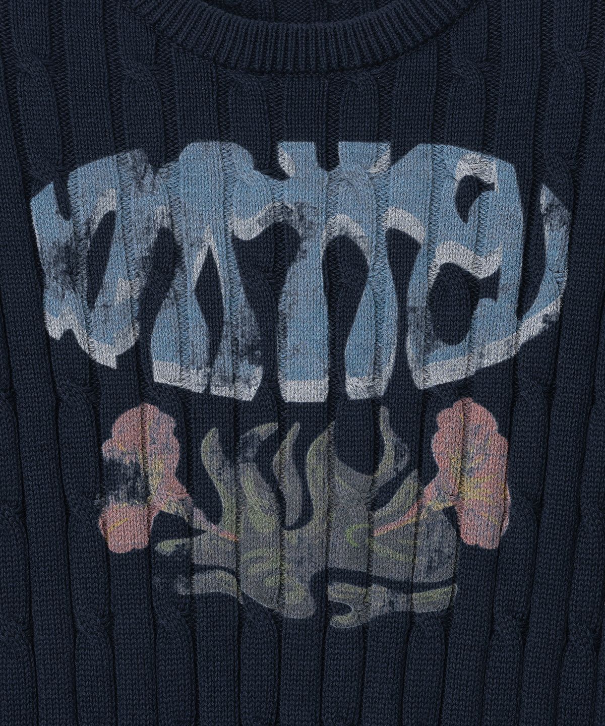 니티드(KNITTED) (W) 코튼 플라워 케이블 니트 NAVY