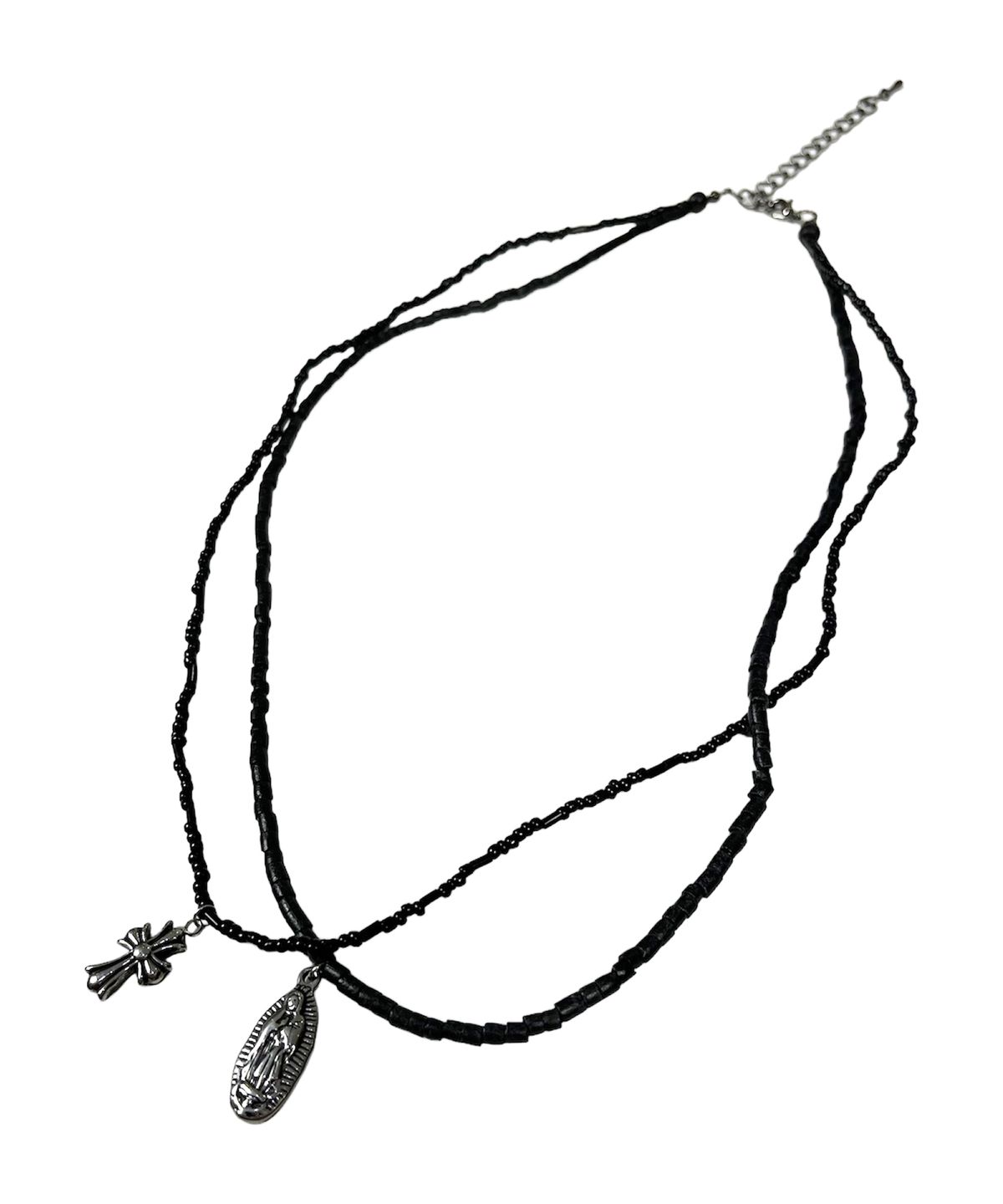스케이터락(SK8ER ROCK) Mary Cross Double Chain Necklace (Black)