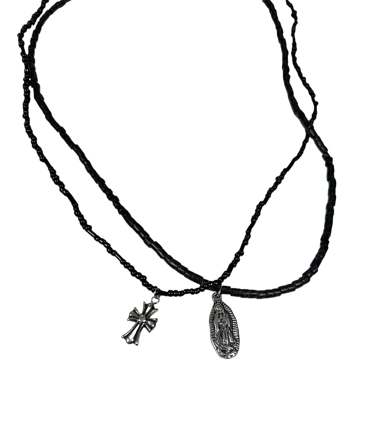 스케이터락(SK8ER ROCK) Mary Cross Double Chain Necklace (Black)
