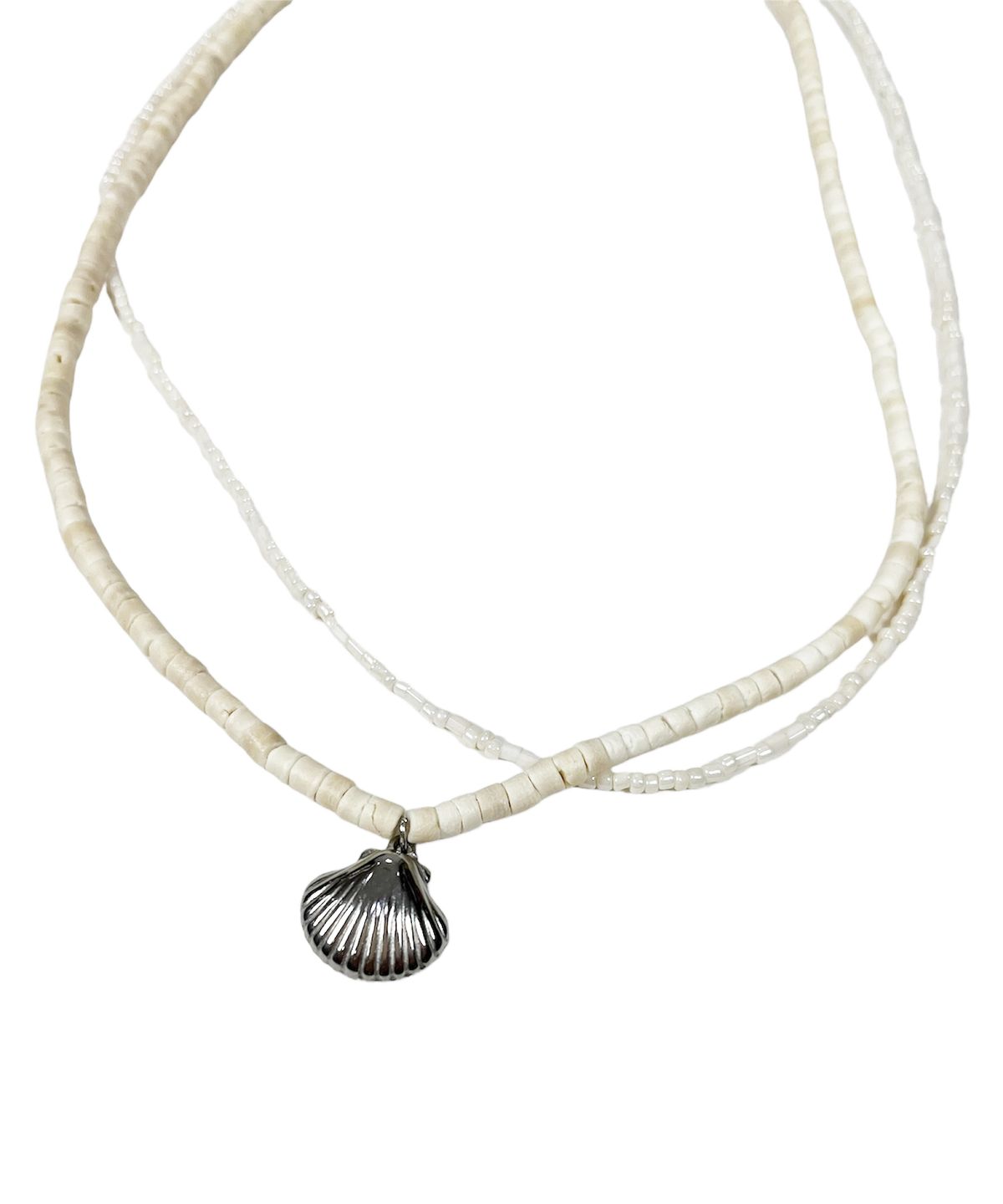 스케이터락(SK8ER ROCK) Shell Double Chain Necklace (Ivory)