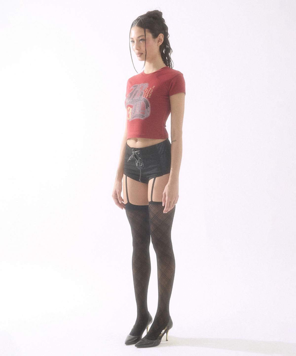 배디(BADEE) Eyelet Micro Shorts Black