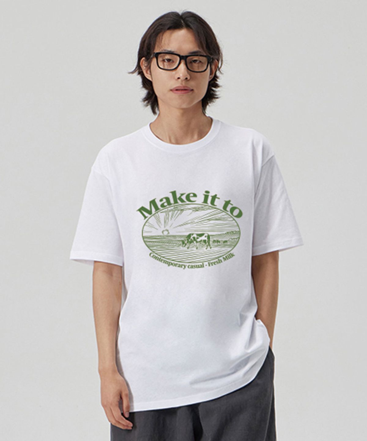 메이킷투(MAKEITTO) [SET]FRESH MILK+SQUARE LOGO CREW NECK TEE 2종 세트