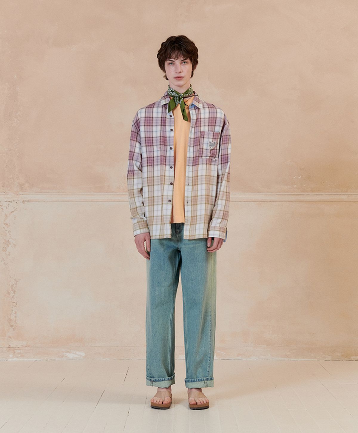 누크피터(NUUKFITTER) GRADATION WASHING CHECK SHIRT [PURPLE] 그라데이션 워싱 체크 셔츠 남방 퍼플