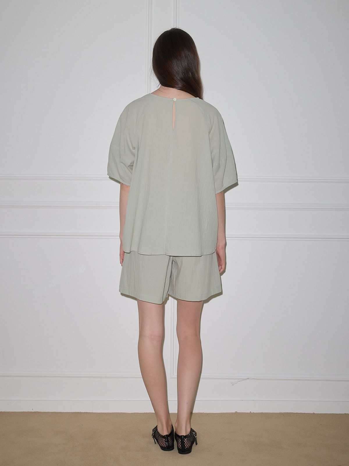 멜라니조이(MELANIE JOY) MJ_Round neck loose pajamas_PISTACHIO