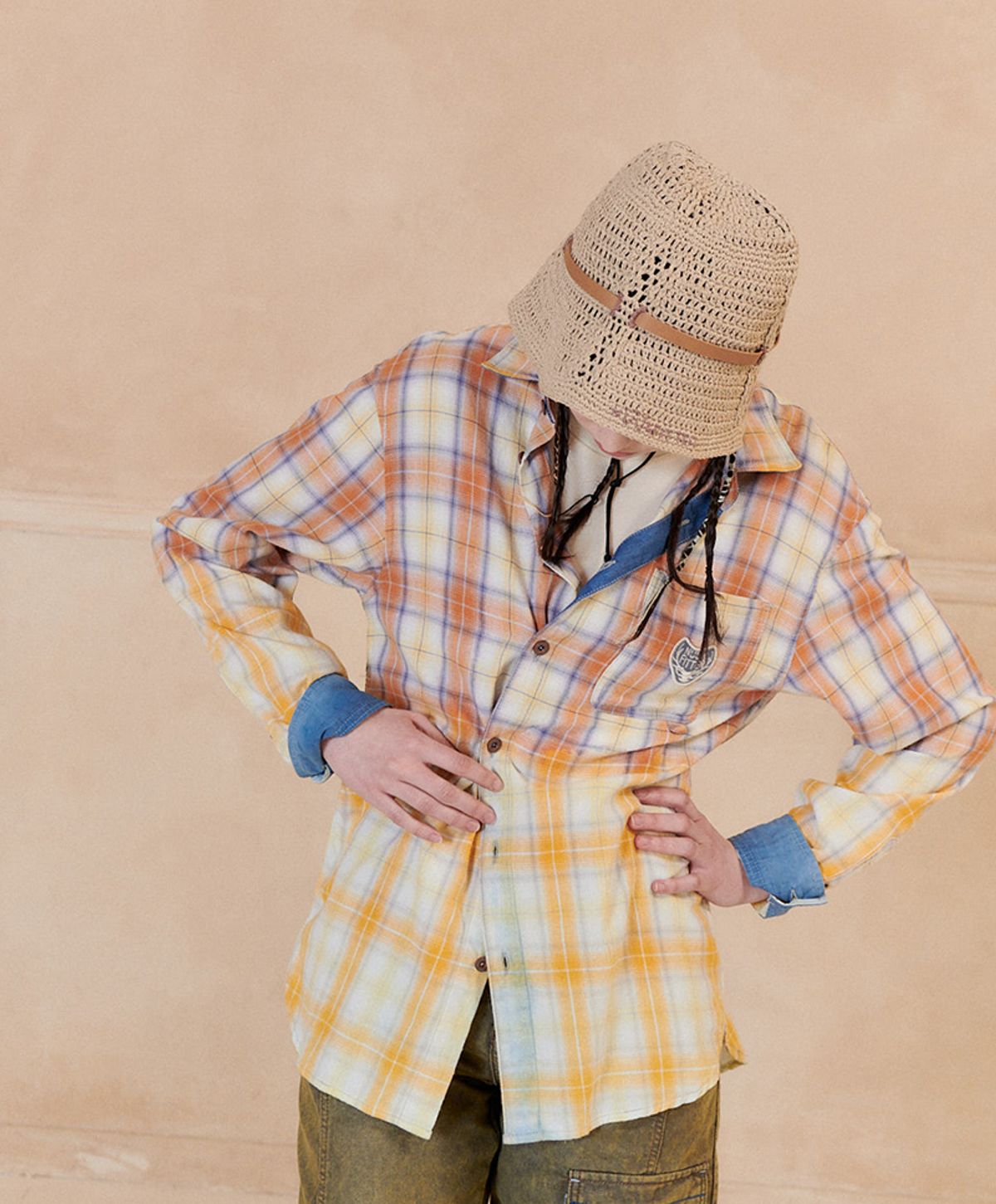 누크피터(NUUKFITTER) GRADATION WASHING CHECK SHIRT [ORANGE]