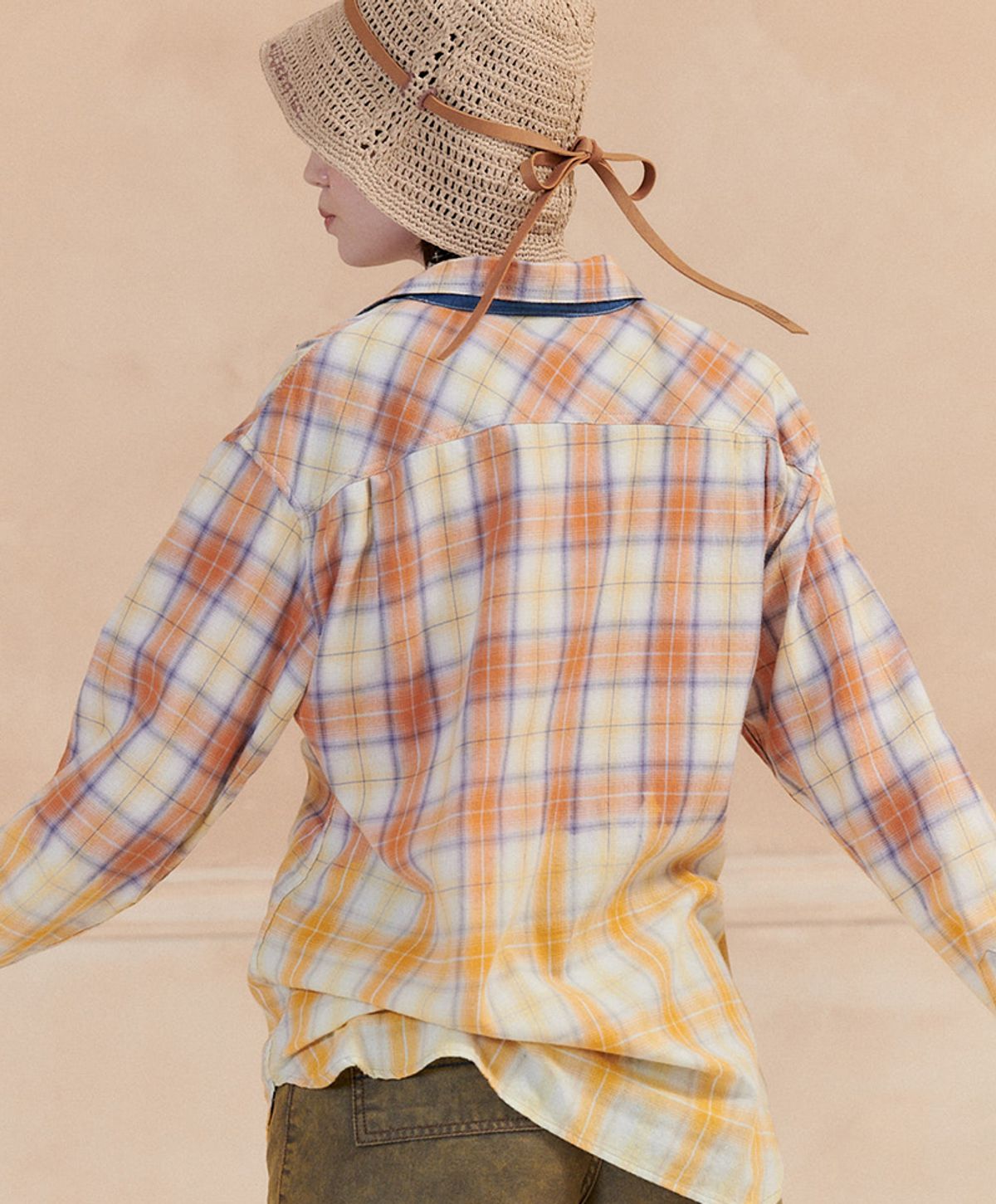 누크피터(NUUKFITTER) GRADATION WASHING CHECK SHIRT [ORANGE]