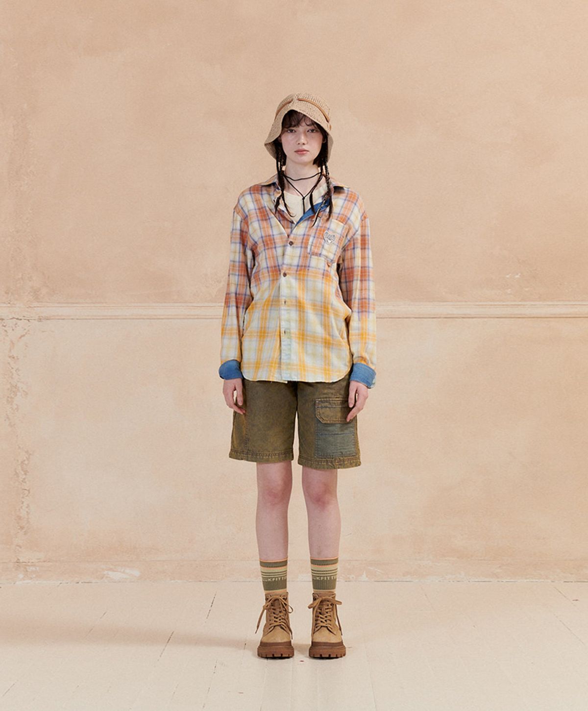 누크피터(NUUKFITTER) GRADATION WASHING CHECK SHIRT [ORANGE]